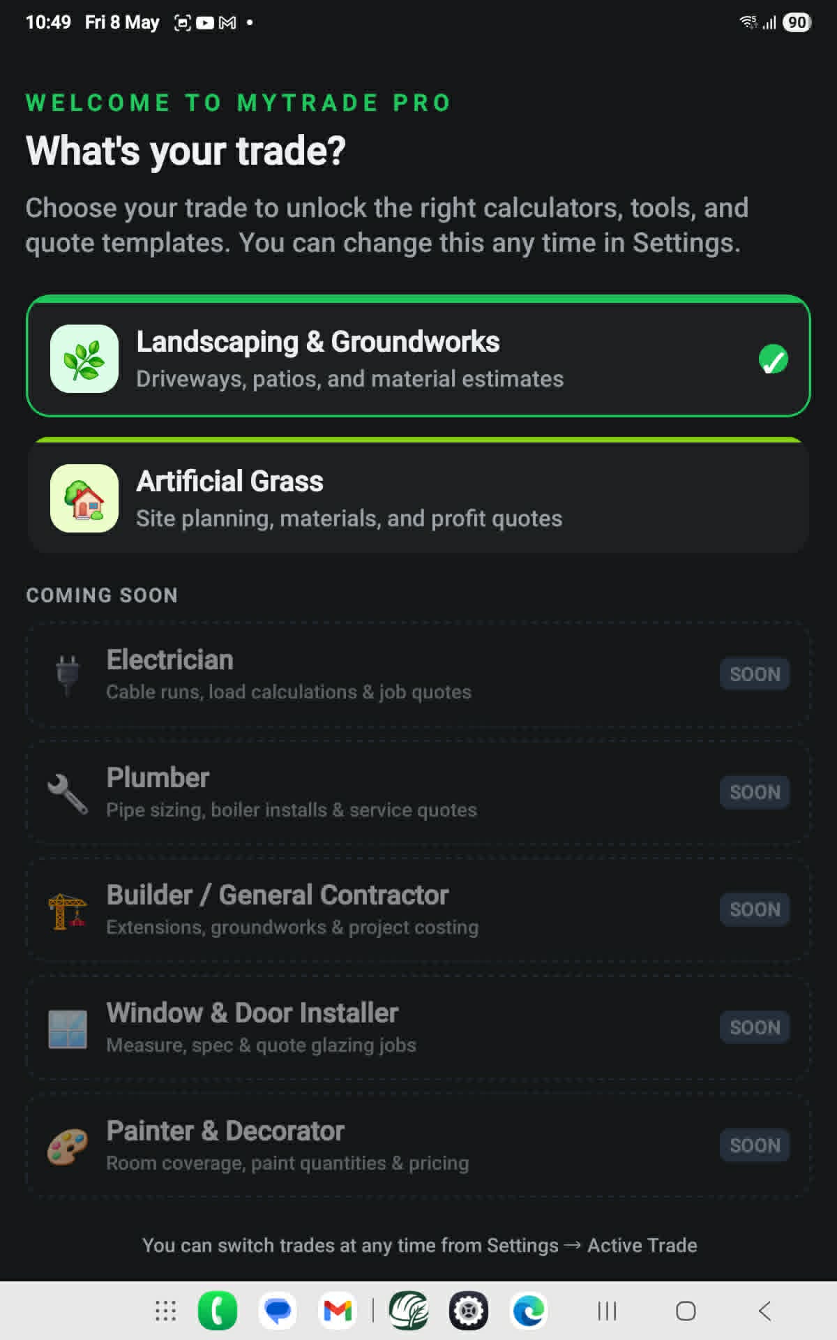 Trade selector
