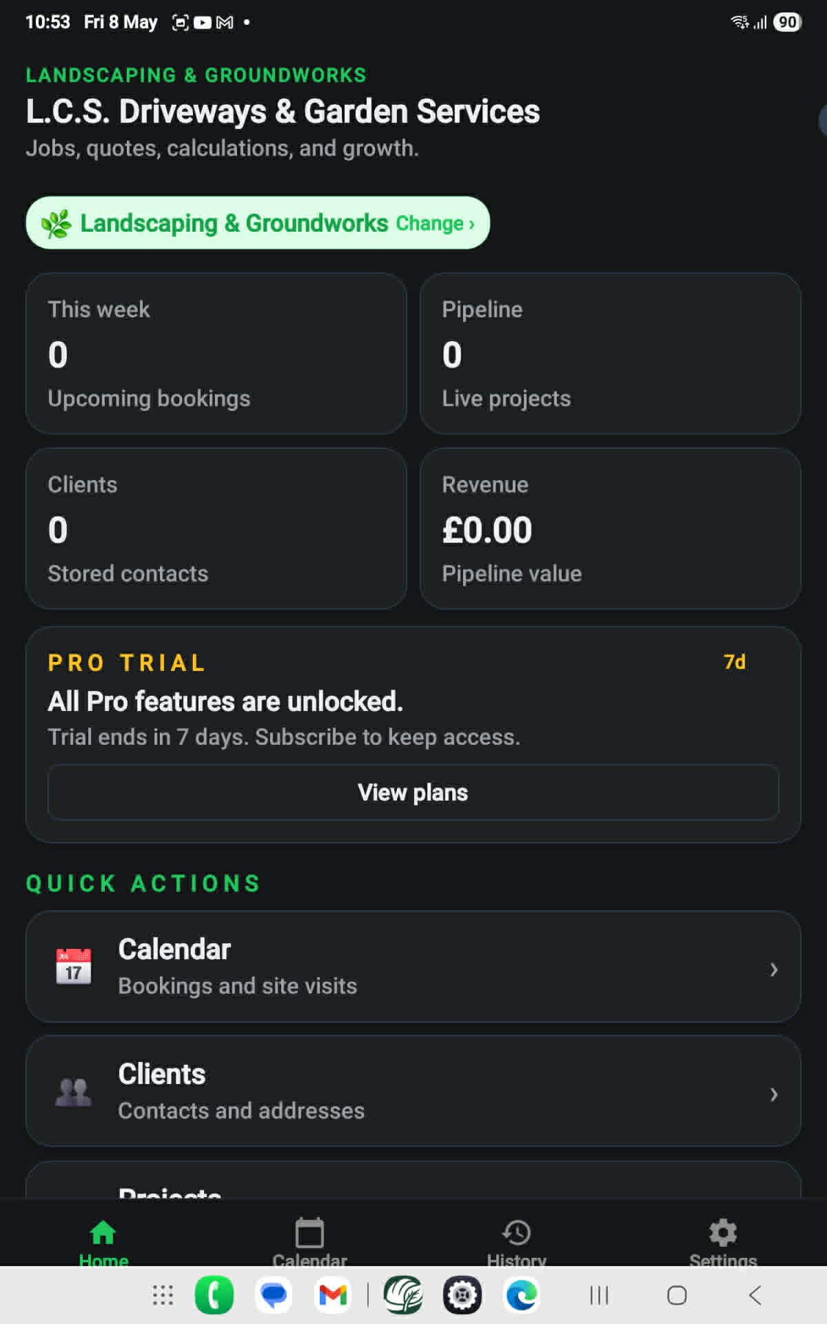 Home dashboard